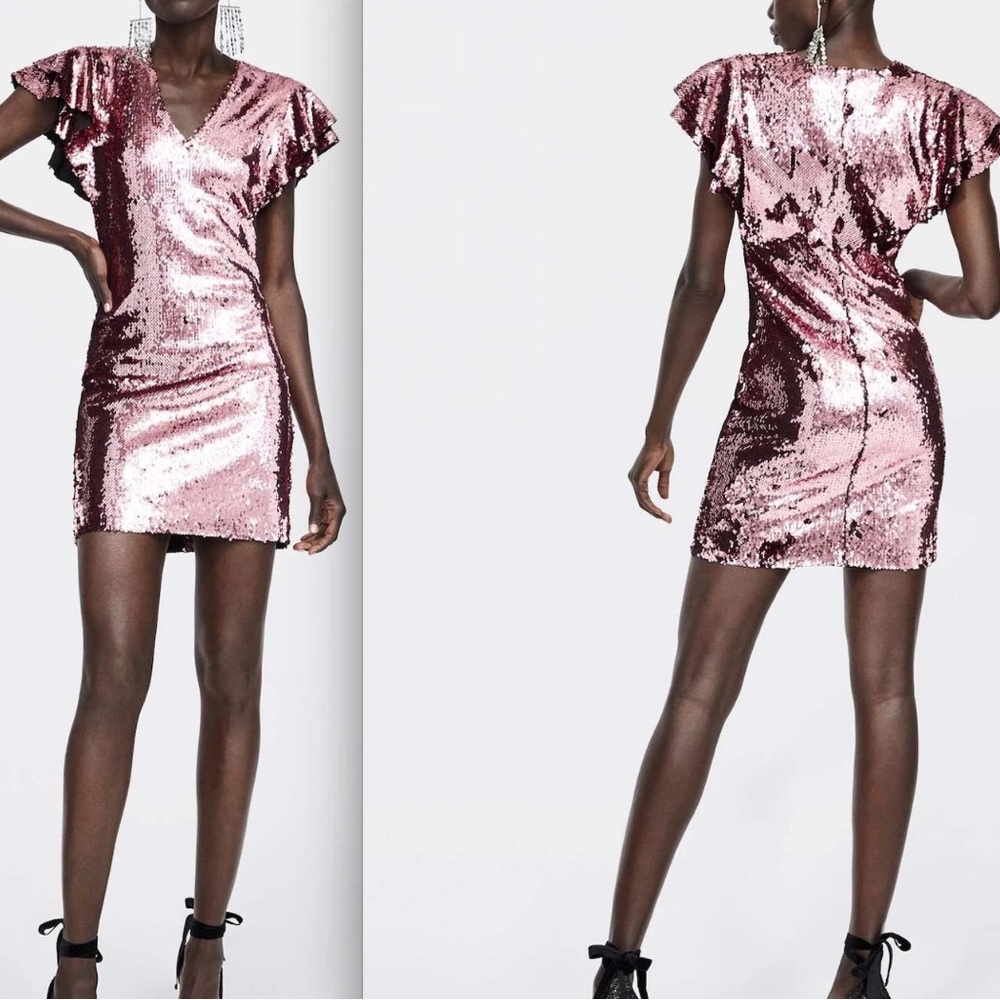 Zara sequin Shimmering Pink Mini Dress NWT